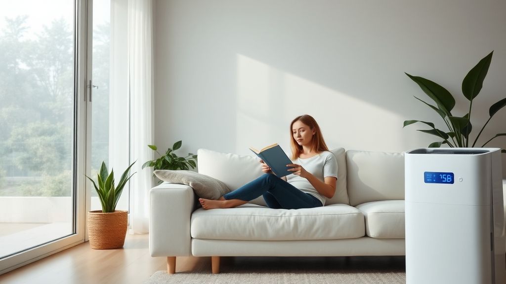 oman relaxing in a dehumidified room for breathing relief and better air quality