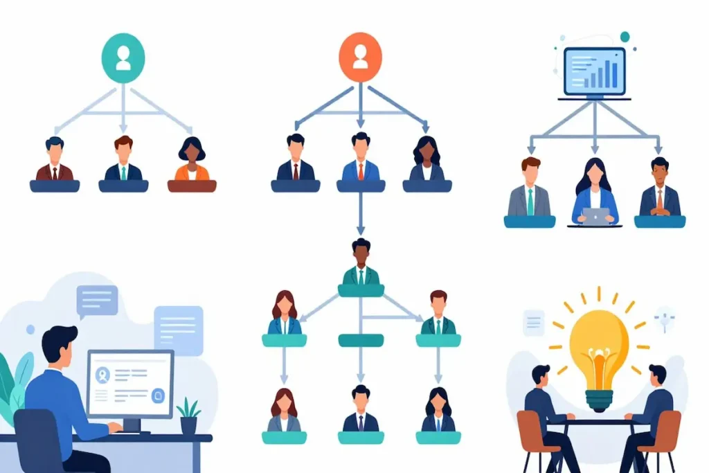 Infographic of a skills-based ecosystem showing modern organizational structures, individual learning, and collaborative innovation for Lens 6.