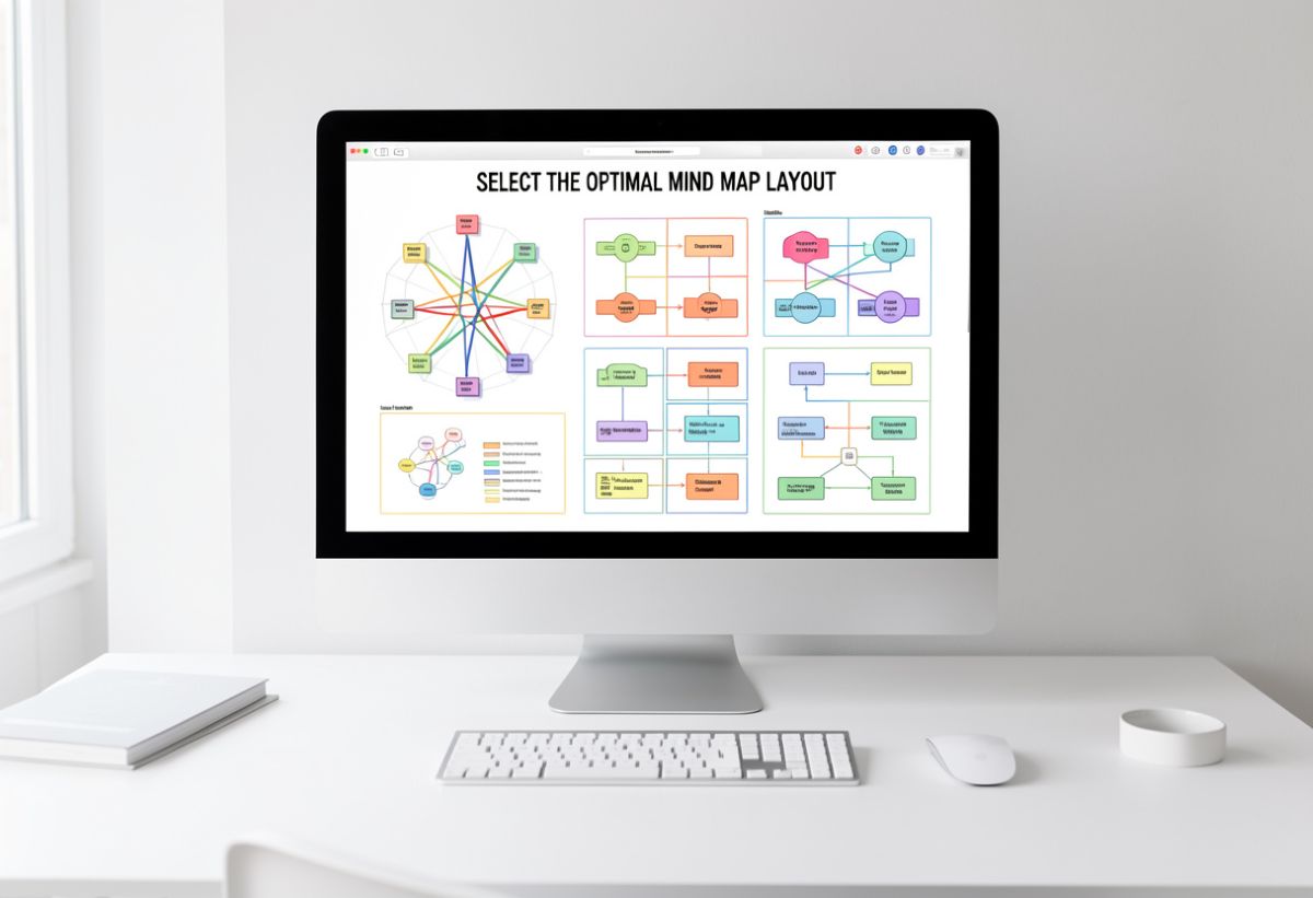 A professional digital display comparing a spider map, fishbone diagram, and logic flowchart for strategic planning.